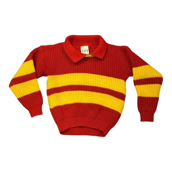 Vintage Fun Connections Medium (4/5) Boys Sweater Yellow Red Collar McDonald's - Picture 1 of 4
